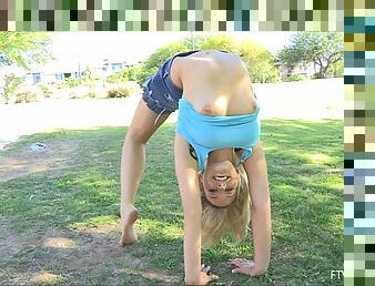 Beautiful Blonde Shows Her Boobs And Fingers Her Pussy At The Park