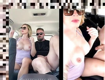 Sweet Vickie and hubby fuck while driving on 105 Freeway in the uber!